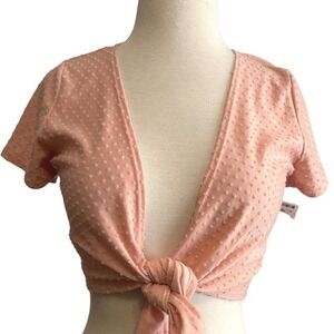 Livi by Olivia Rae Crop Top Tie Front Textured Ditsy Dot Pink Ballet Core JR‎ M